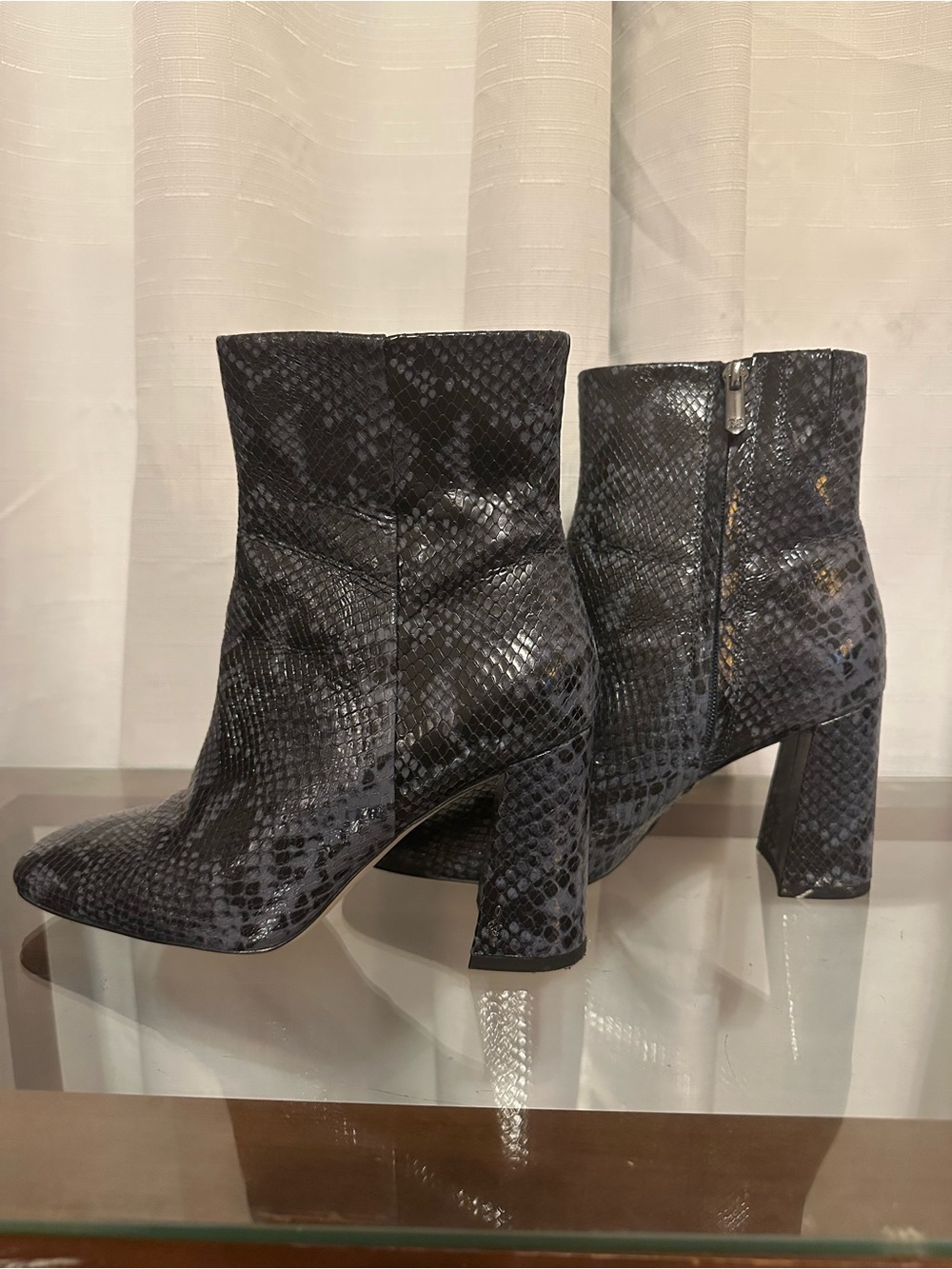 Sam Edelman Black Snake-Print Ankle Boots